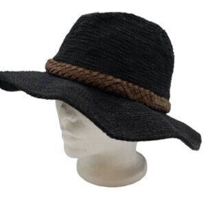 Billabong Black Straw Casual Sun Hat Faux Leather Braided Band O/S